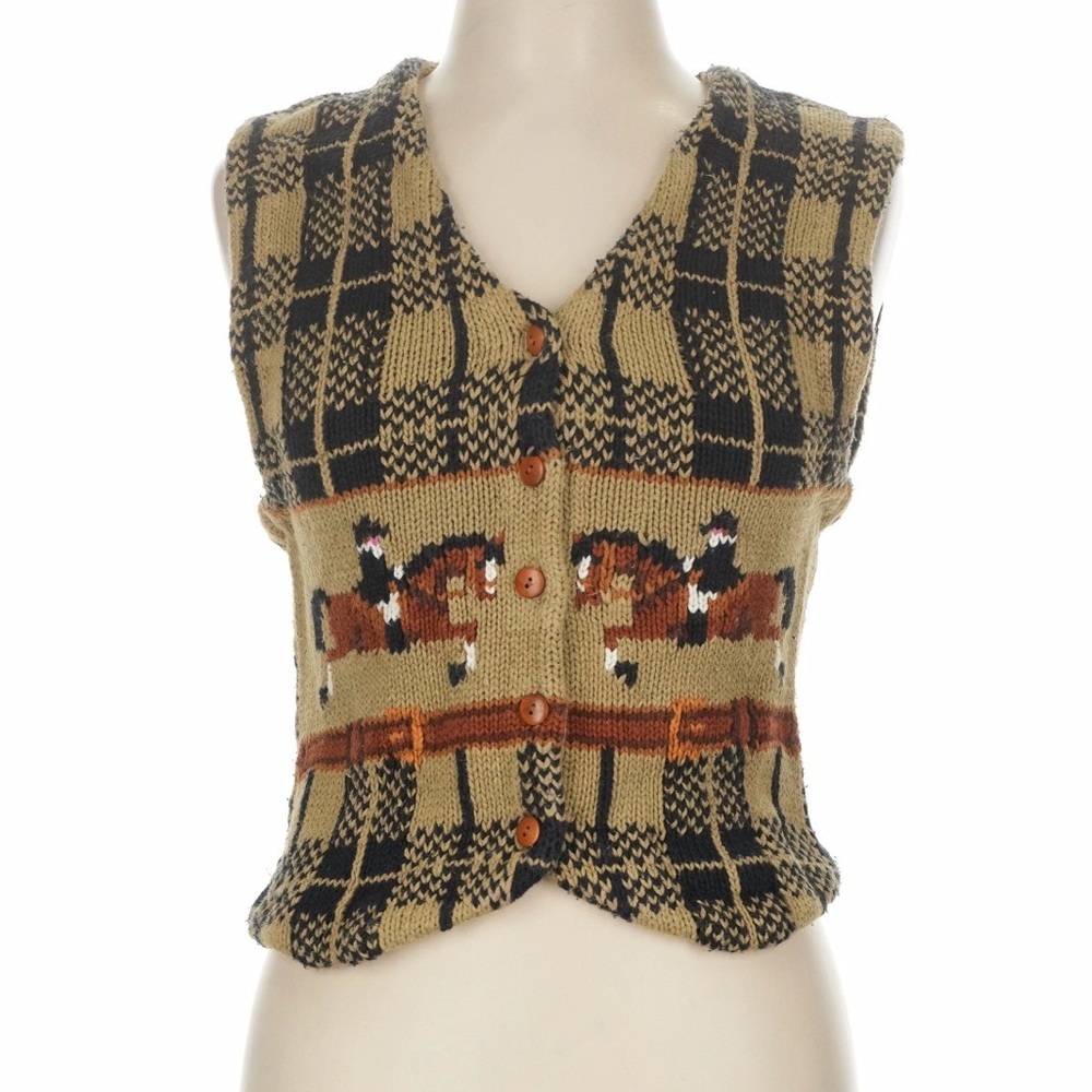 MILLER’S VINTAGE Knit Equestrian Horse Rodeo Sweater Vest Size Medium VGUC